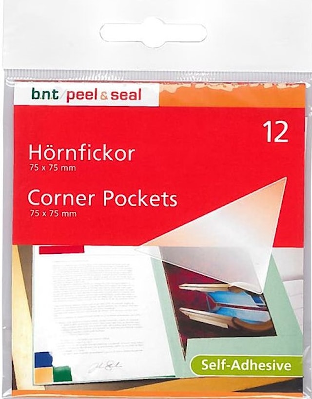 Produktbild 2 för Hörnfickor självhäftande 75x75 mm 12-pack BNT Office