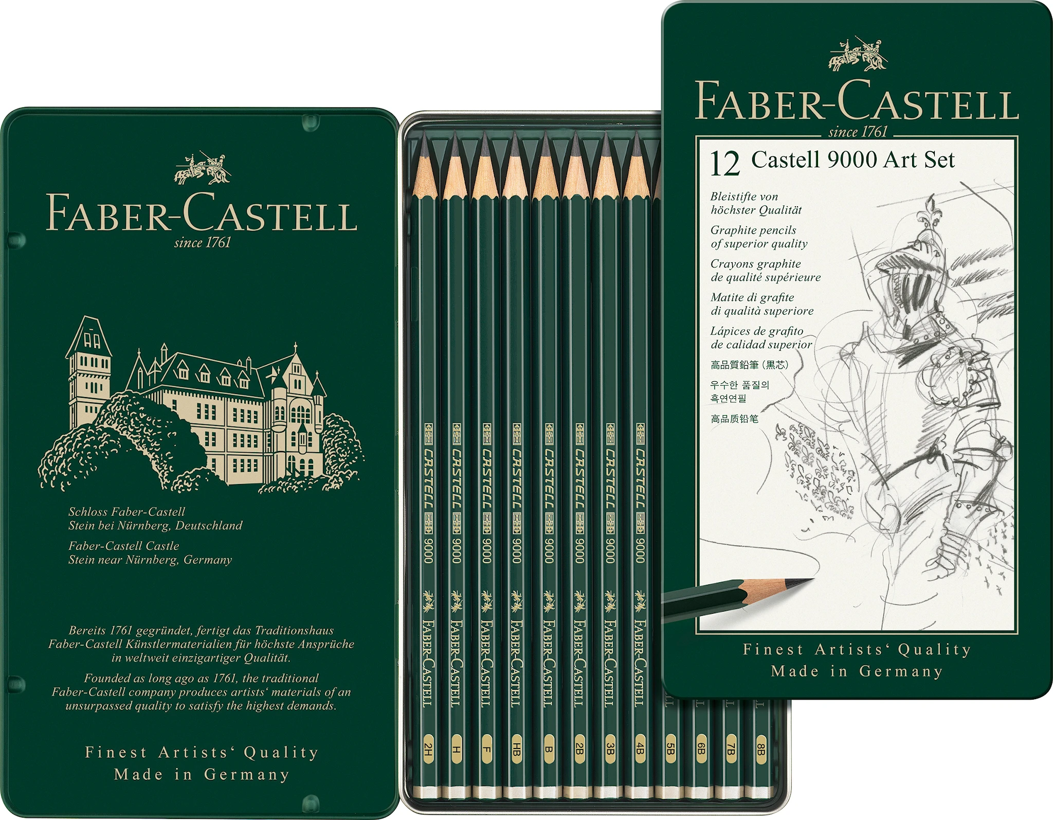 Tuotekuva ille 9000 Lyijykynä Setti 8B-2H Metallirasiassa Faber-Castell