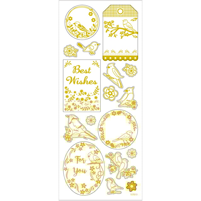 Produktbild 2 för Stickers, fåglar, ark 10x24 cm, ca. 17 st., guld, 1 ark