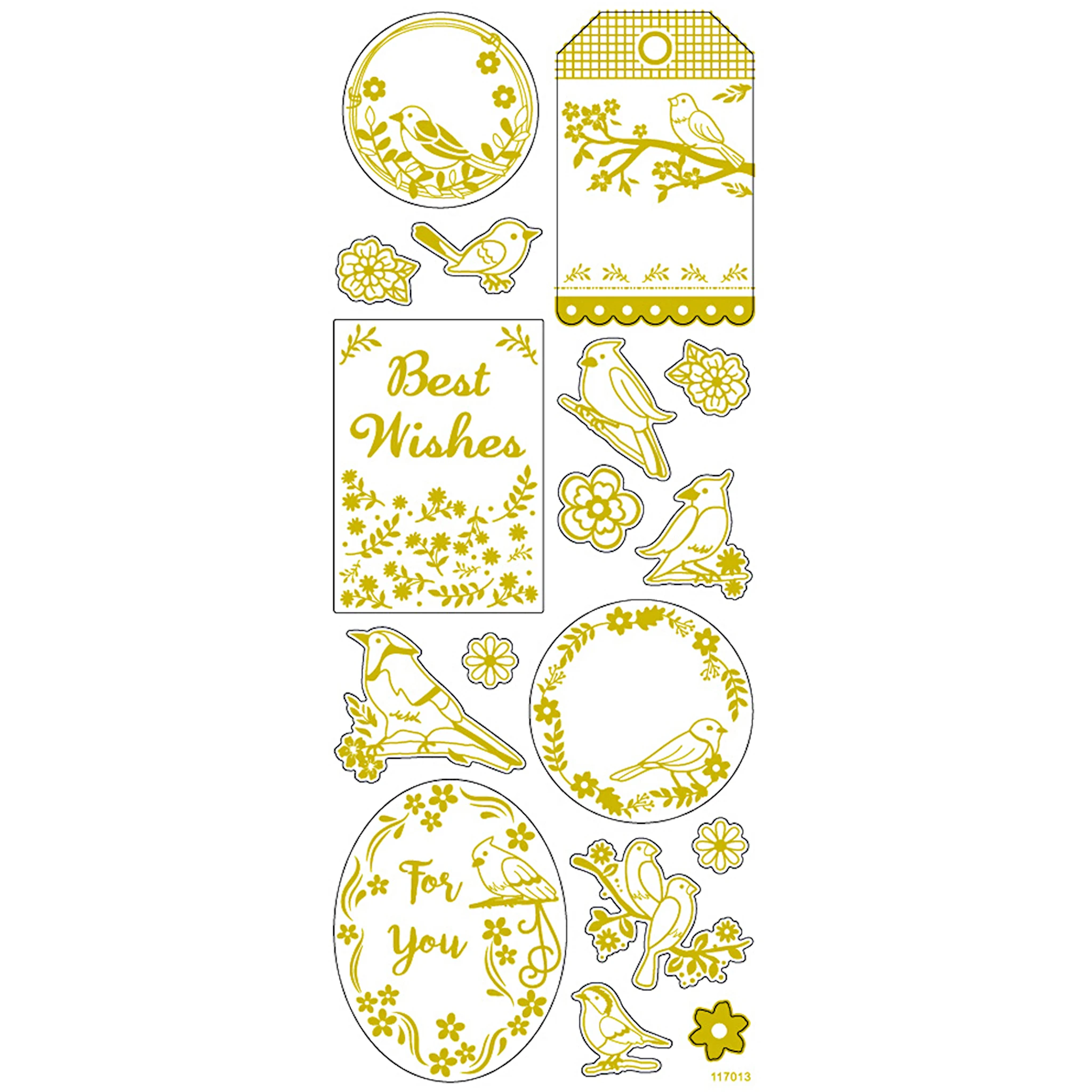 Produktbilde for Stickers, fugl, ark 10x24 cm, ca. 17 stk., gull, 1 ark