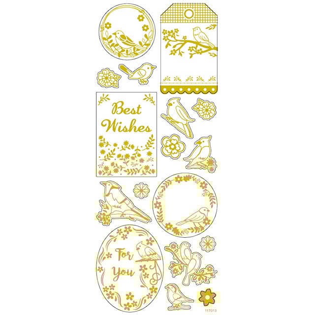 Produktbilde 1 for Stickers, fugl, ark 10x24 cm, ca. 17 stk., gull, 1 ark