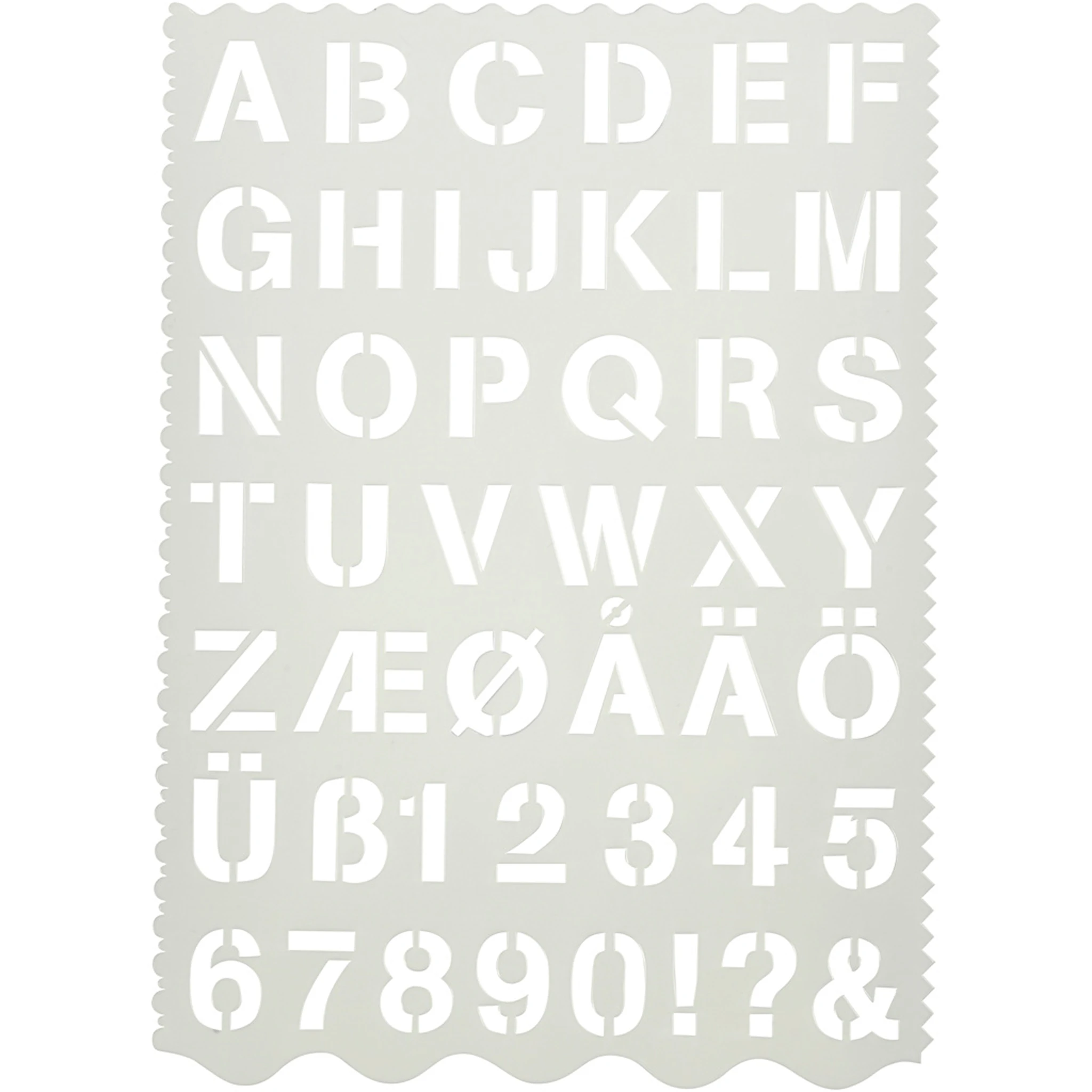 Tuotekuva ille Muovisabloni, kirjaimet ja numerot, Kork. 25 mm, arkki 21x29 cm, 1 kpl