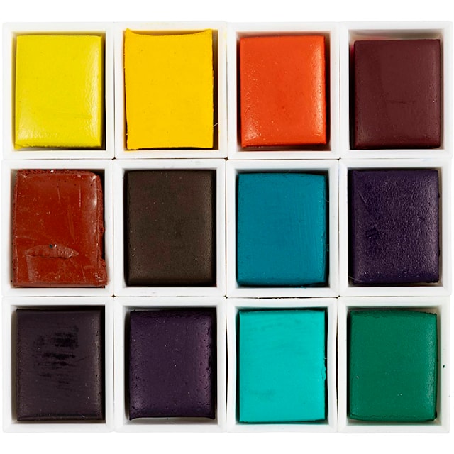 Tuotekuva 2 - Vesivärit, ½-pan, Kukkia ja maisemia, koko 10x15x20 mm, värilajitelma, 12 väri/ 1 kpl