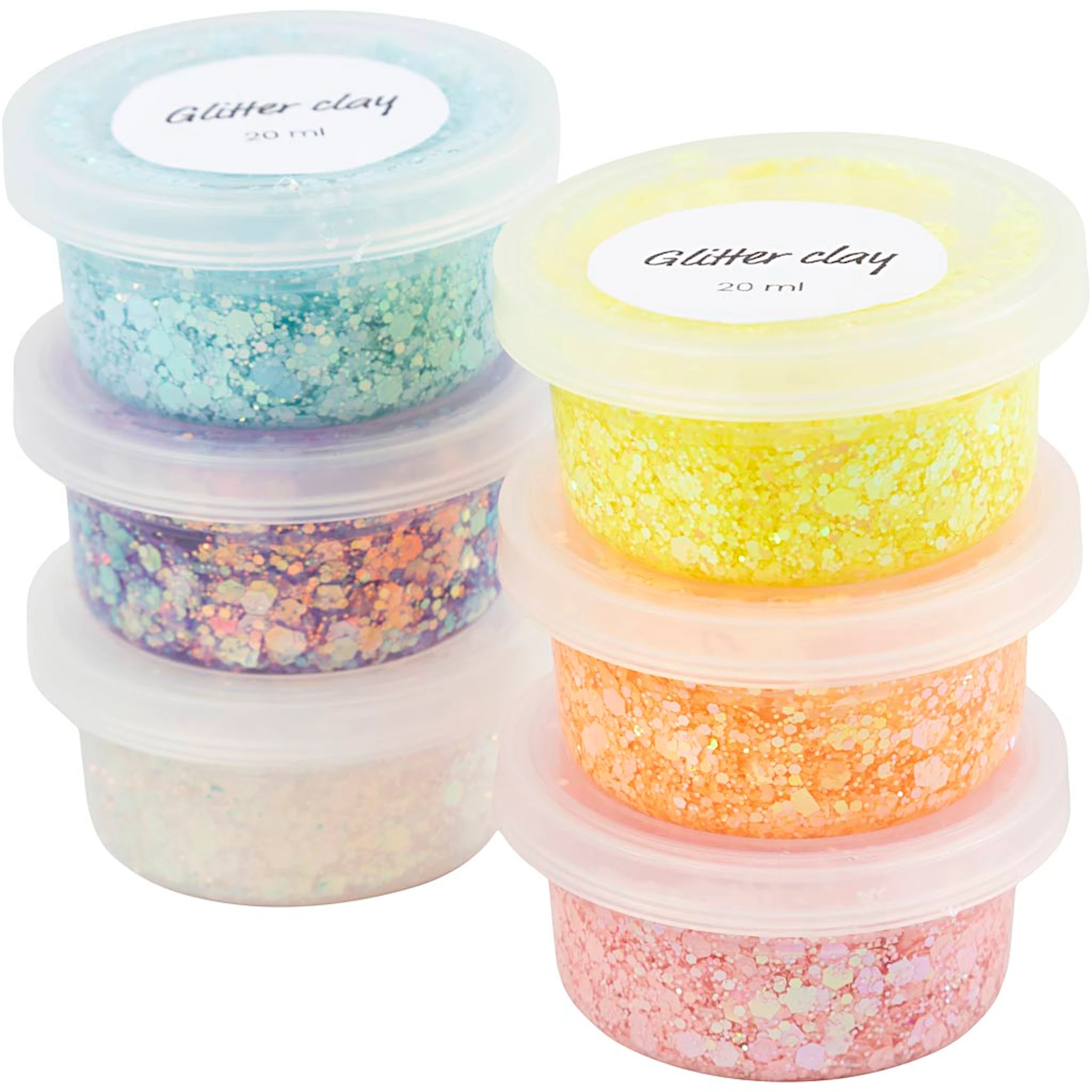 Tuotekuva ille Glitter Clay -kimallemassa, pastellivärit, 6x20 g/ 1 pkt