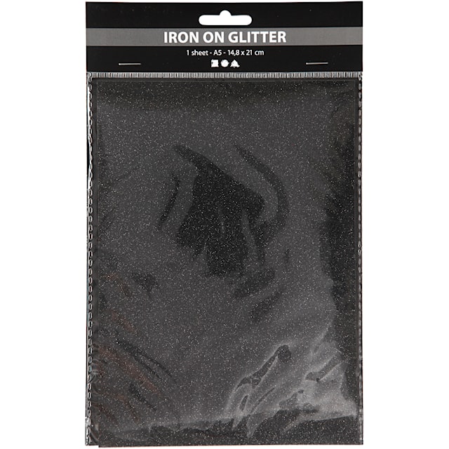 Produktbild 2 för Stryktyg Iron-on A5 Svart Glitter 1 ark