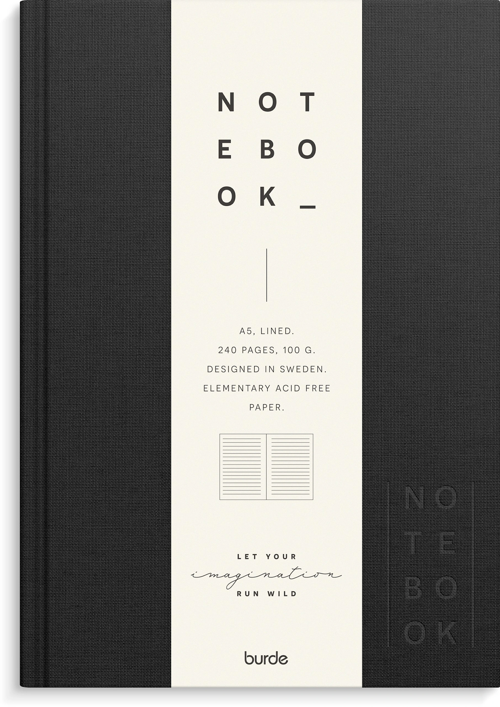 Tuotekuva ille Muistikirja A5 Musta tekstiili, Viivattu, Burde