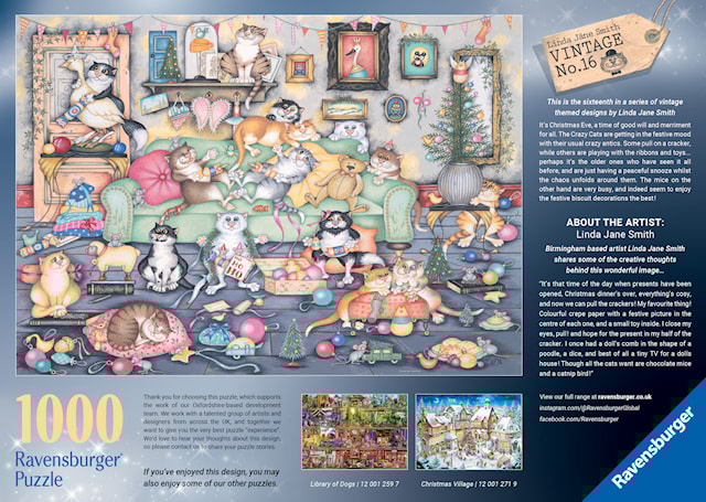 Produktbild 3 för Pussel Crazy Cats Christmas Crackers 1000 bitar, Ravensburger