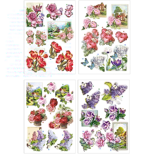 Produktbilde 1 for 3D Motiver, blomster og sommerfugler, ark 21x30 cm, 4 ark/ 1 pk.