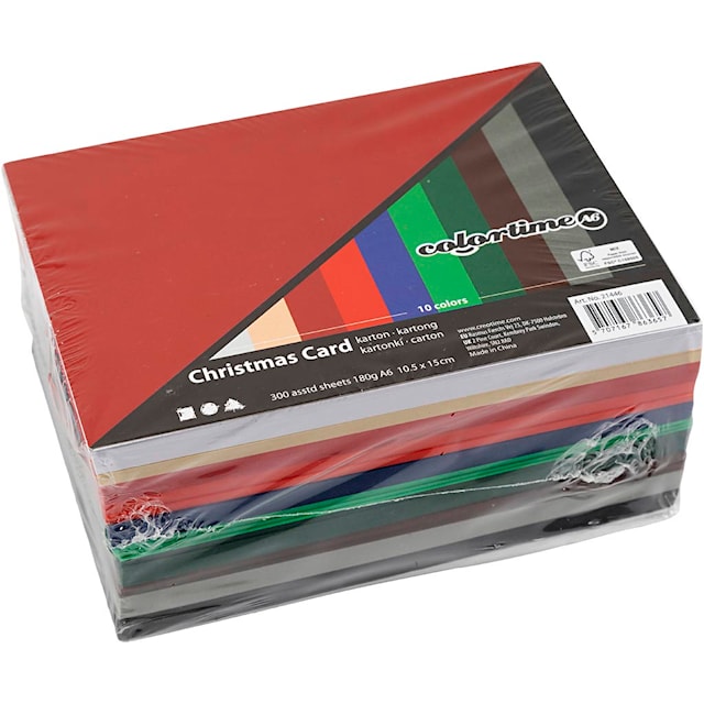 Produktbilde 2 for Julekartong, A6, ark 105x148 mm, 180 g, ass. farger, 300 ass. ark/ 1 pk.