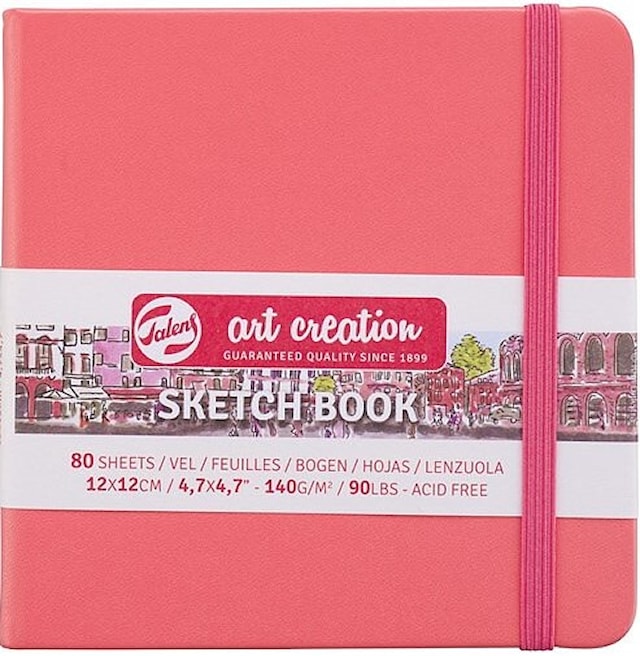Produktbild 1 för Skissbok Coral Red 12x12 cm 140g 80 creme vita sidor Talens Art Creation