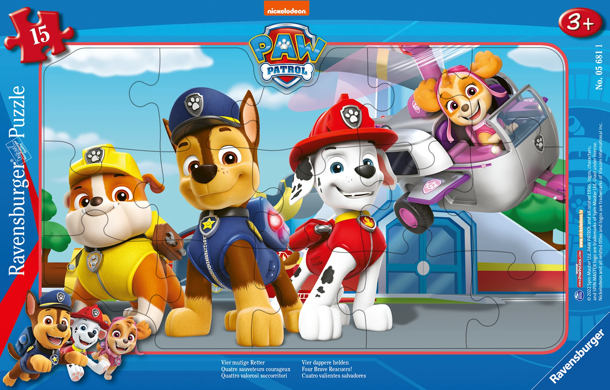 Produktbilde for Paw Patrol Four Brave Rescuers Puslespill 15 brikker Ravensburger