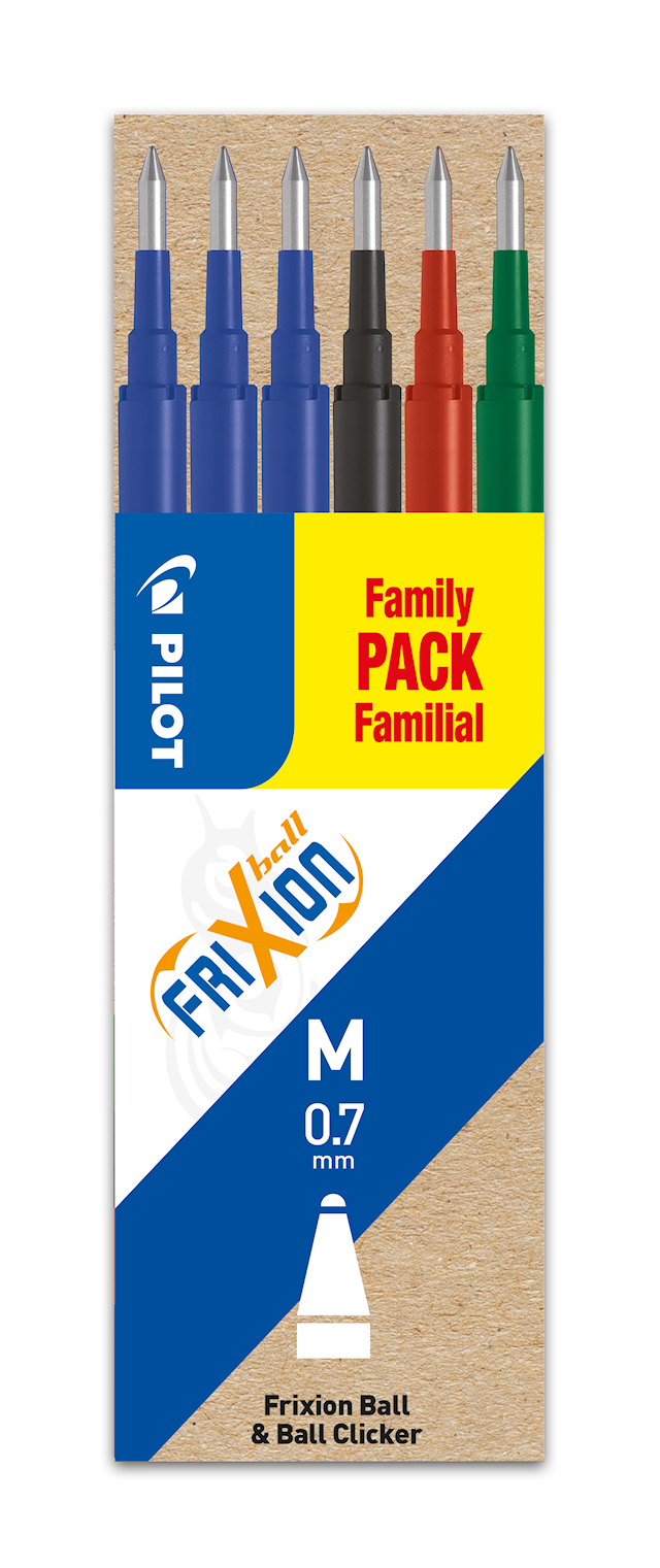 Produktbild 1 för Refill Frixion 0,7 Blå/Svart/Röd/Grön 6-p, Pilot