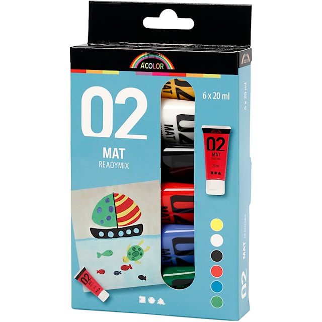 Produktbilde 4 for Akrylmaling Matt, standardfarger, 6x20 ml/ 1 pk.