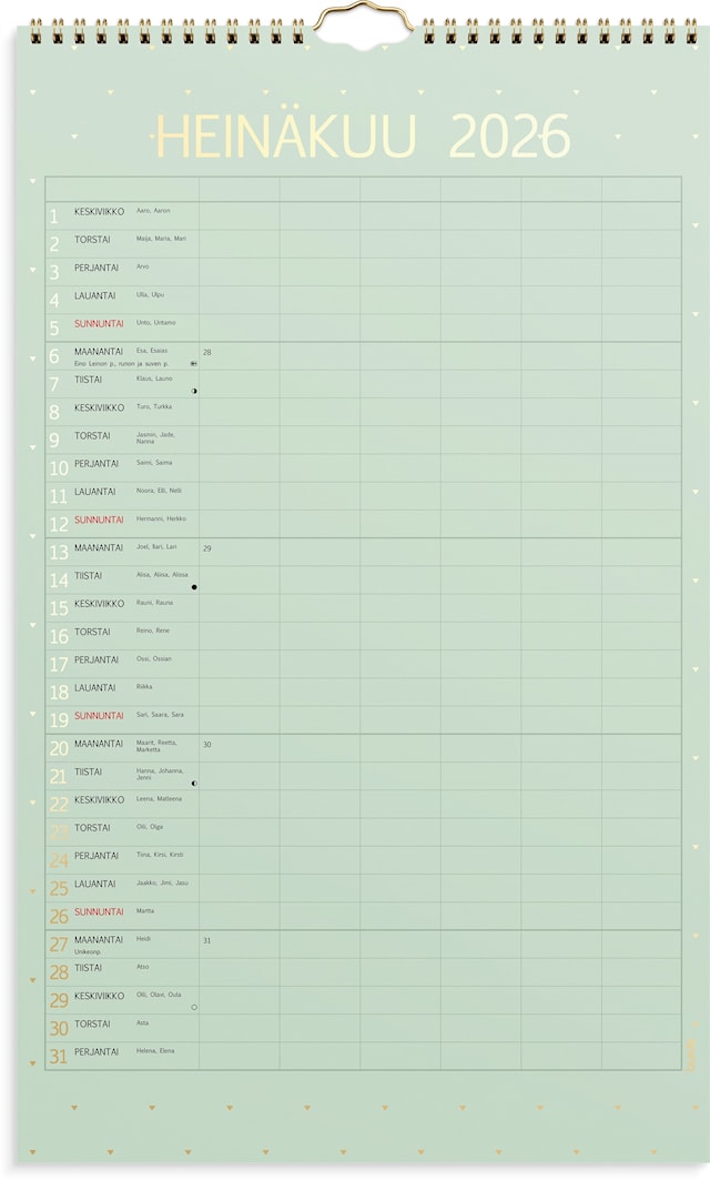 Tuotekuva 2 - Perhekalenteri 2026 Color 250x410 mm Burde