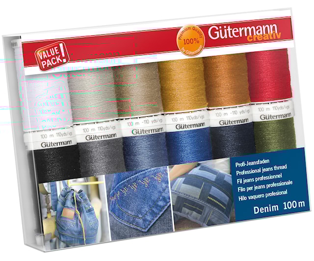 Trådset Denim 100 m Denimtråd 12 rullar Güterman