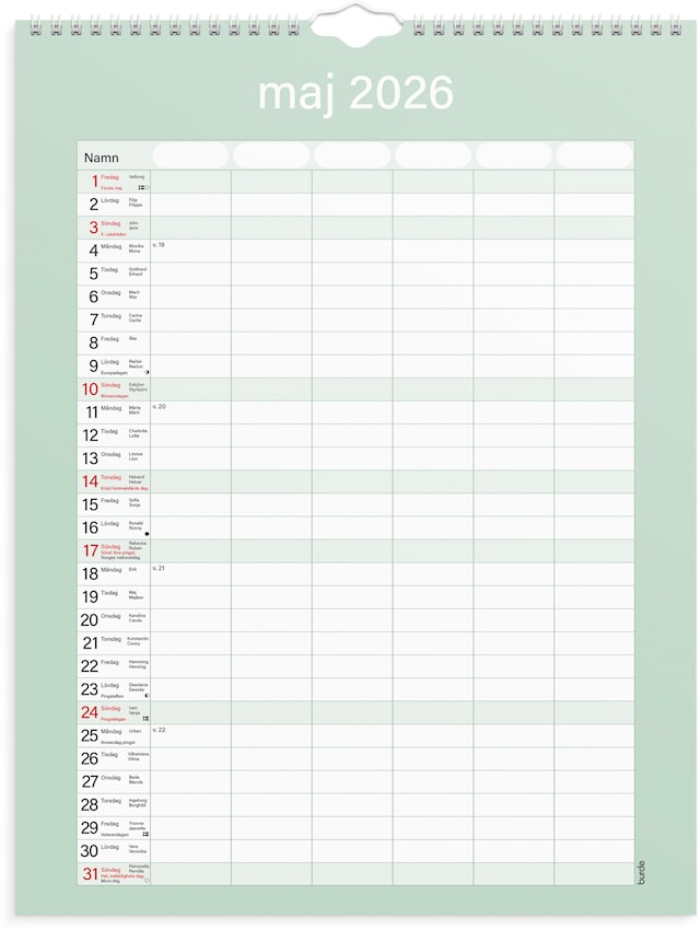 Produktbild 2 för Familjekalender 2026 Praktisk  295x390 mm Burde