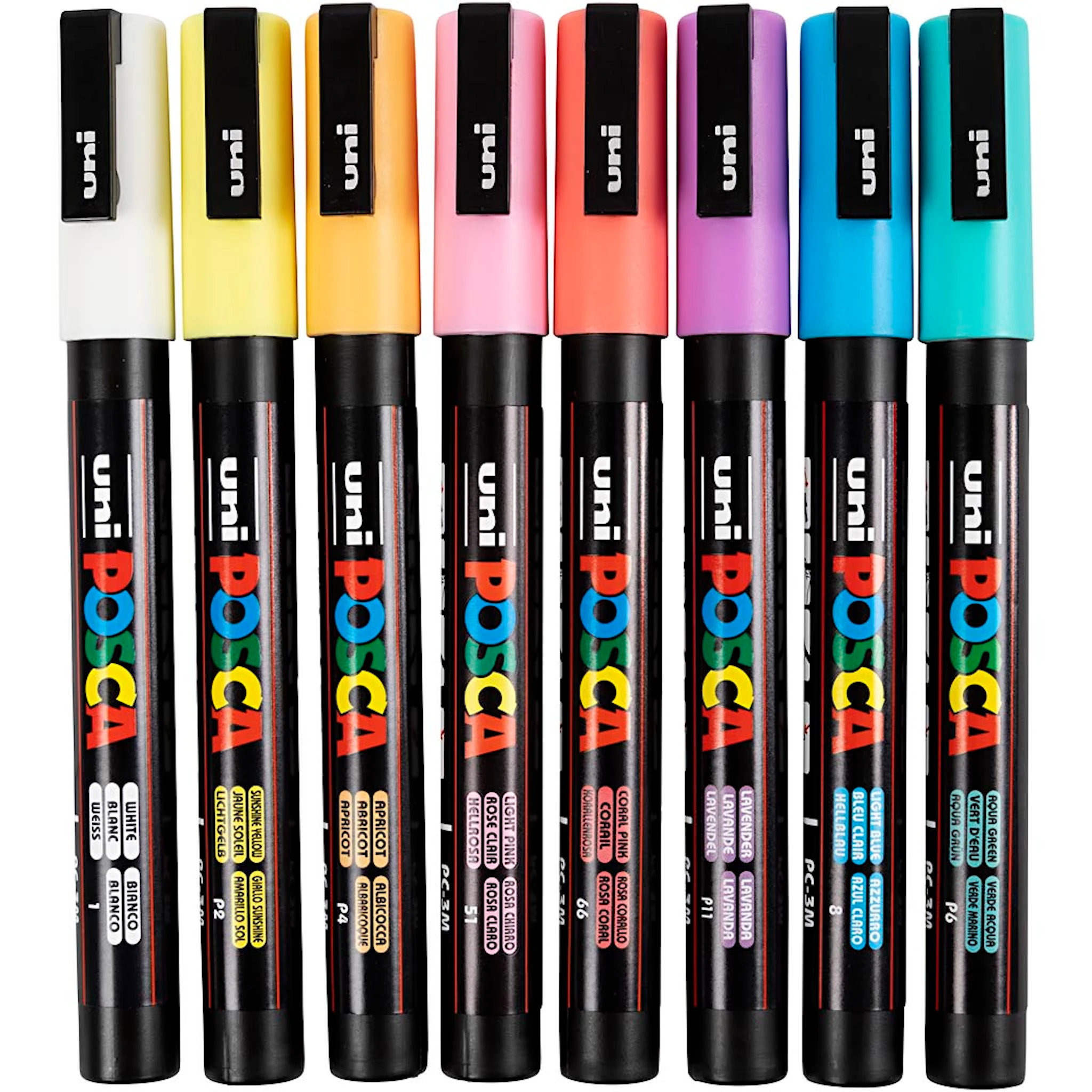 Produktbild för Posca Marker Set 8-p Soft Colors PC-3M Spets 0,9-1,3 mm
