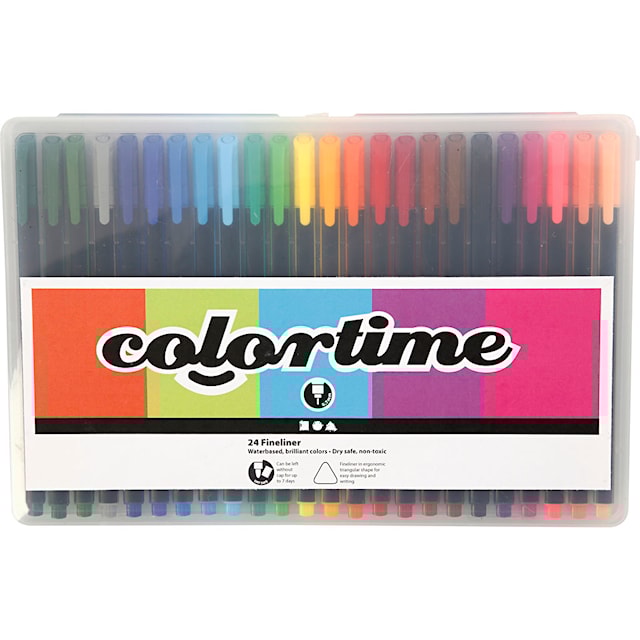 Tuotekuva 3 - Colortime Fineliner -tussit, paksuus 0,6-0,7 mm, värilajitelma, 24 kpl/ 1 pkt