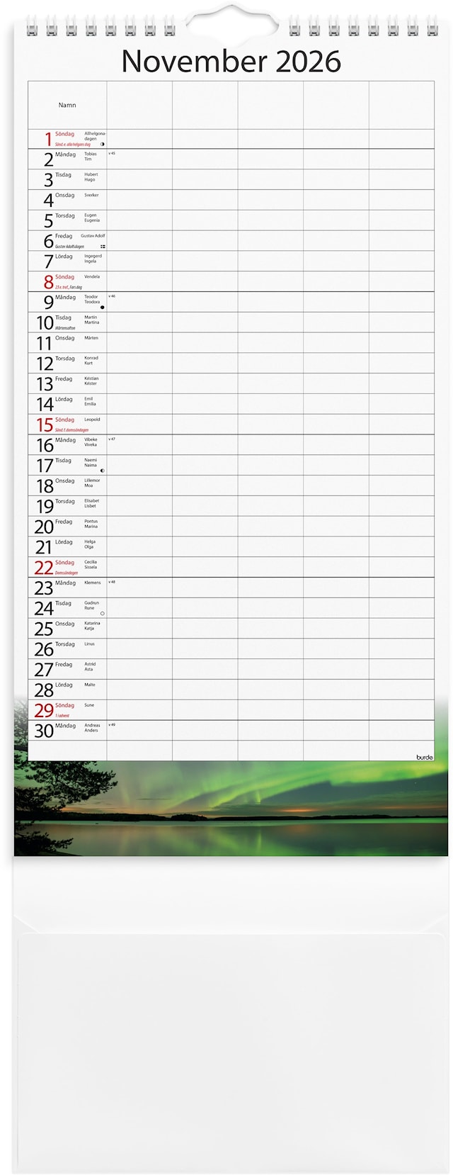 Produktbilde 3 for Familjekalender 2026 Årstider 220x430 mm Burde