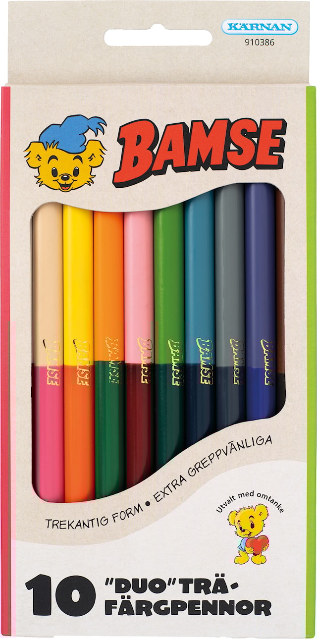 Bamse Duoträfärgpennor FSC-trä 12-pack Kärnan