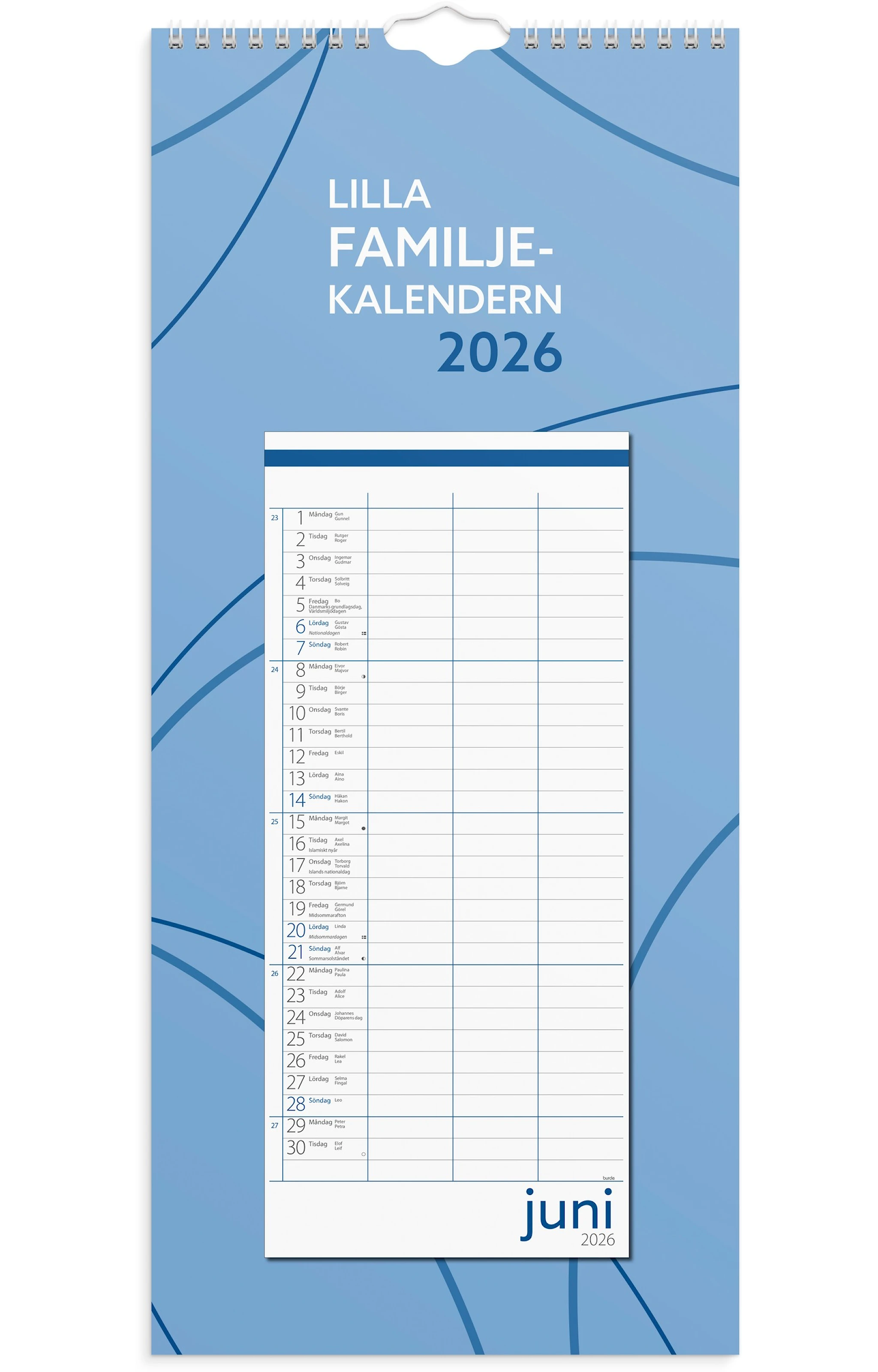 Produktbild för Familjekalender 2026 Lilla Familjekalendern 190x430 mm Burde