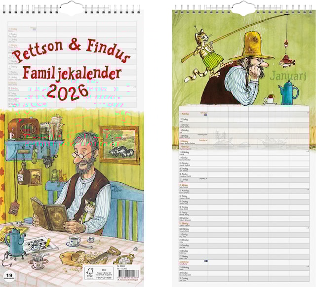 Produktbild 3 för Väggkalender 2026 Pettson och Findus Familjekalender Almanacksförlaget