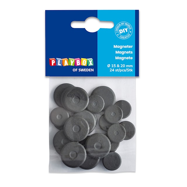 Magneetteja eri kokoja 24-pakkauksessa Playbox