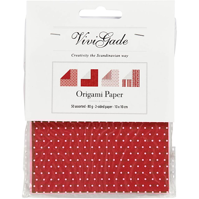 Produktbild 4 för Origamipapper röda och vita 10x10 cm 80 g 50 ark.