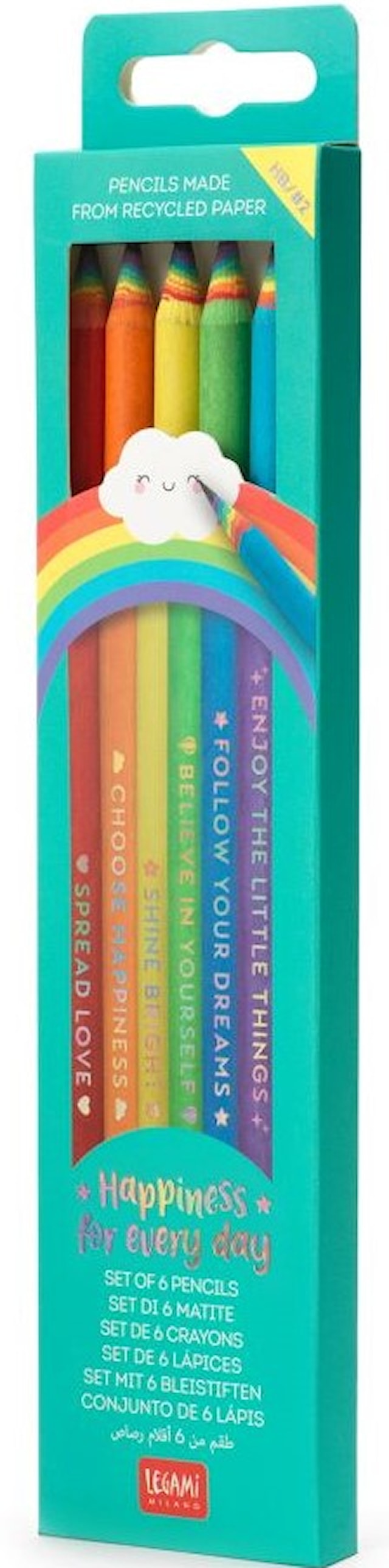 Produktbild 1 för Blyertspennor Rainbow med suddgummi 6-pack Legami