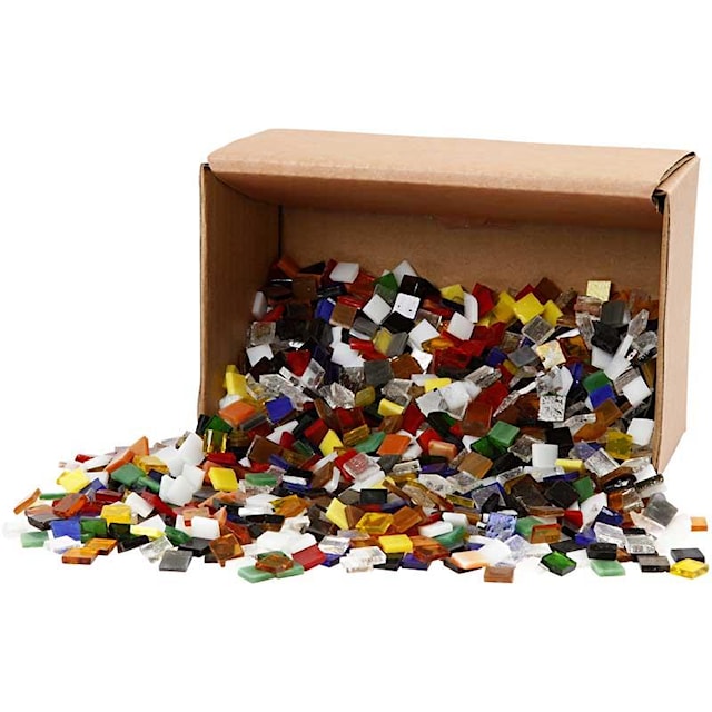 Produktbilde 2 for Glassmosaikk, str. 10x10 mm, tykkelse 3 mm, ca. 700 stk., 454 g/ 1 pk.