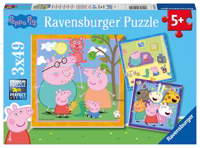 Produktbild 1 för Greta Gris Familj och Vänner Pussel 3x49 bitar Ravensburger
