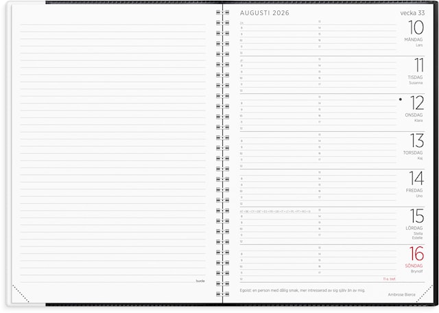 Produktbild 2 för Kalender 2026 A5 Stor Veckokalender Svart Plast Burde