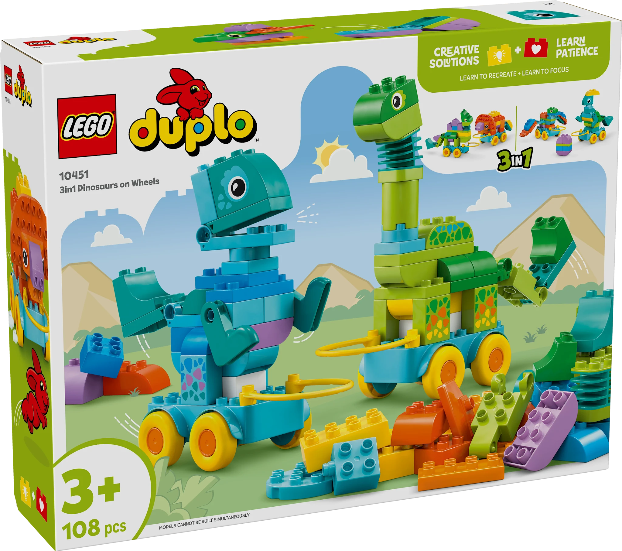 Tuotekuva ille Dinosauruksia pyörien päällä – 3in1-setti LEGO® DUPLO Town (10451)
