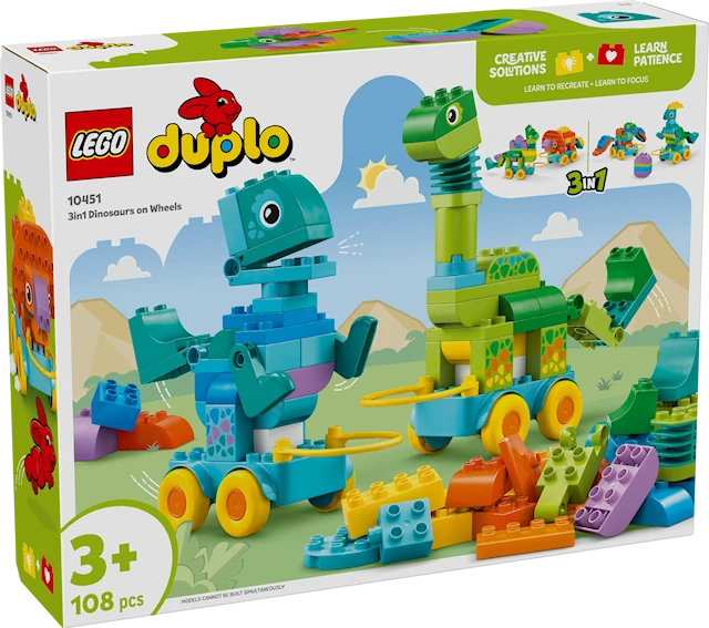 Tuotekuva 1 - Dinosauruksia pyörien päällä – 3in1-setti LEGO® DUPLO Town (10451)