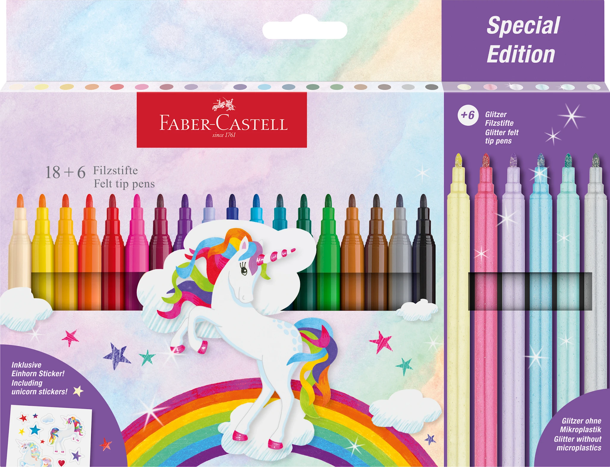 Tuotekuva ille Huopakynät Castle Unicorn 18+6 glitterikynää Faber Castell