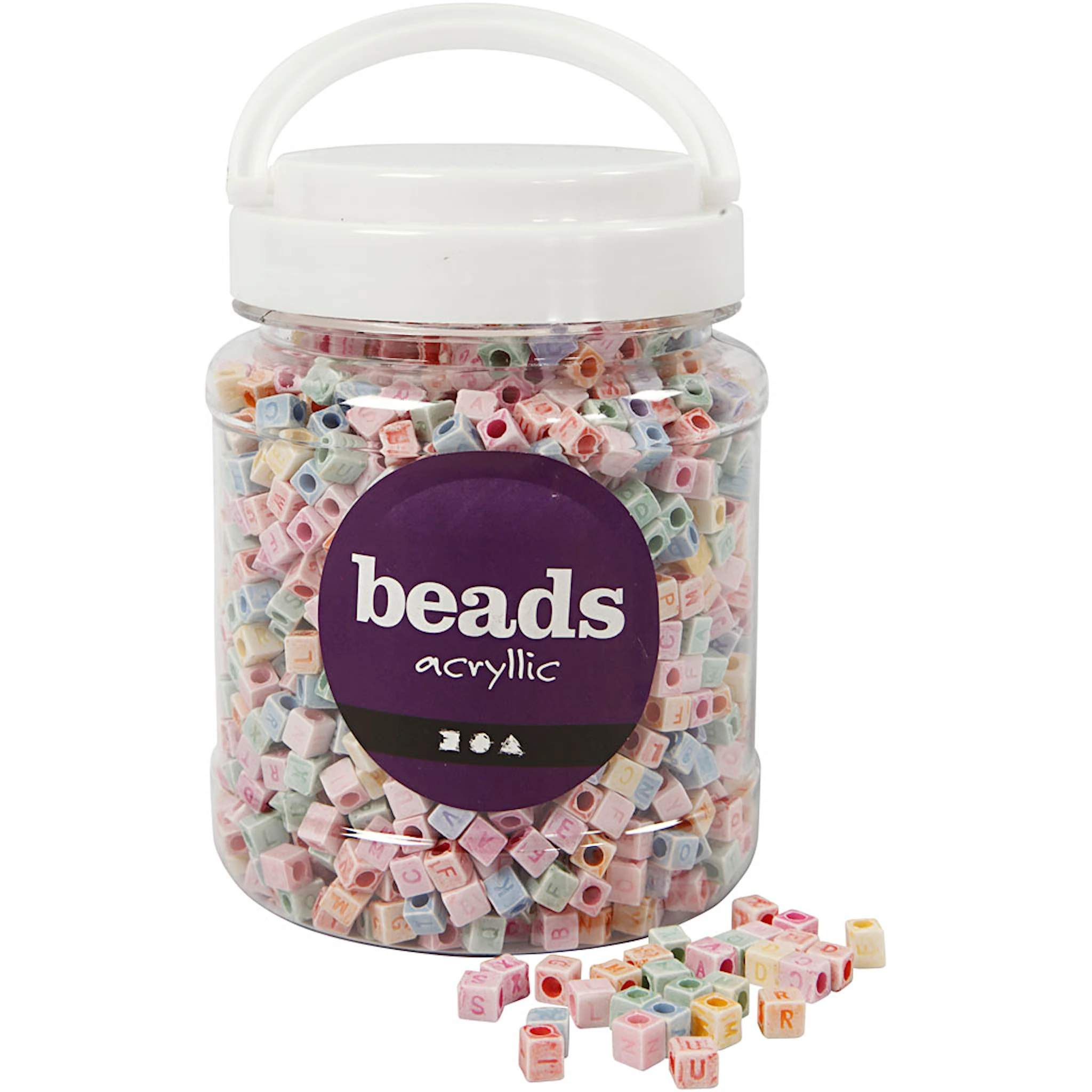 Produktbilde for Bokstavperler, str. 6x6 mm, hullstr. 3 mm, ca. 2300 stk., 500 g, 700 ml/ 1 boks