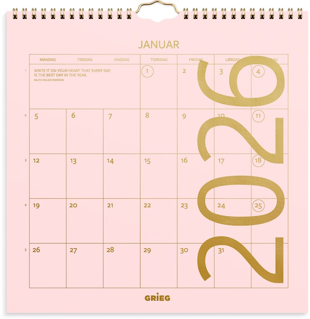 Produktbilde 1 for Veggkalender 2026 Color Rosa 300x300 mm GRIEG