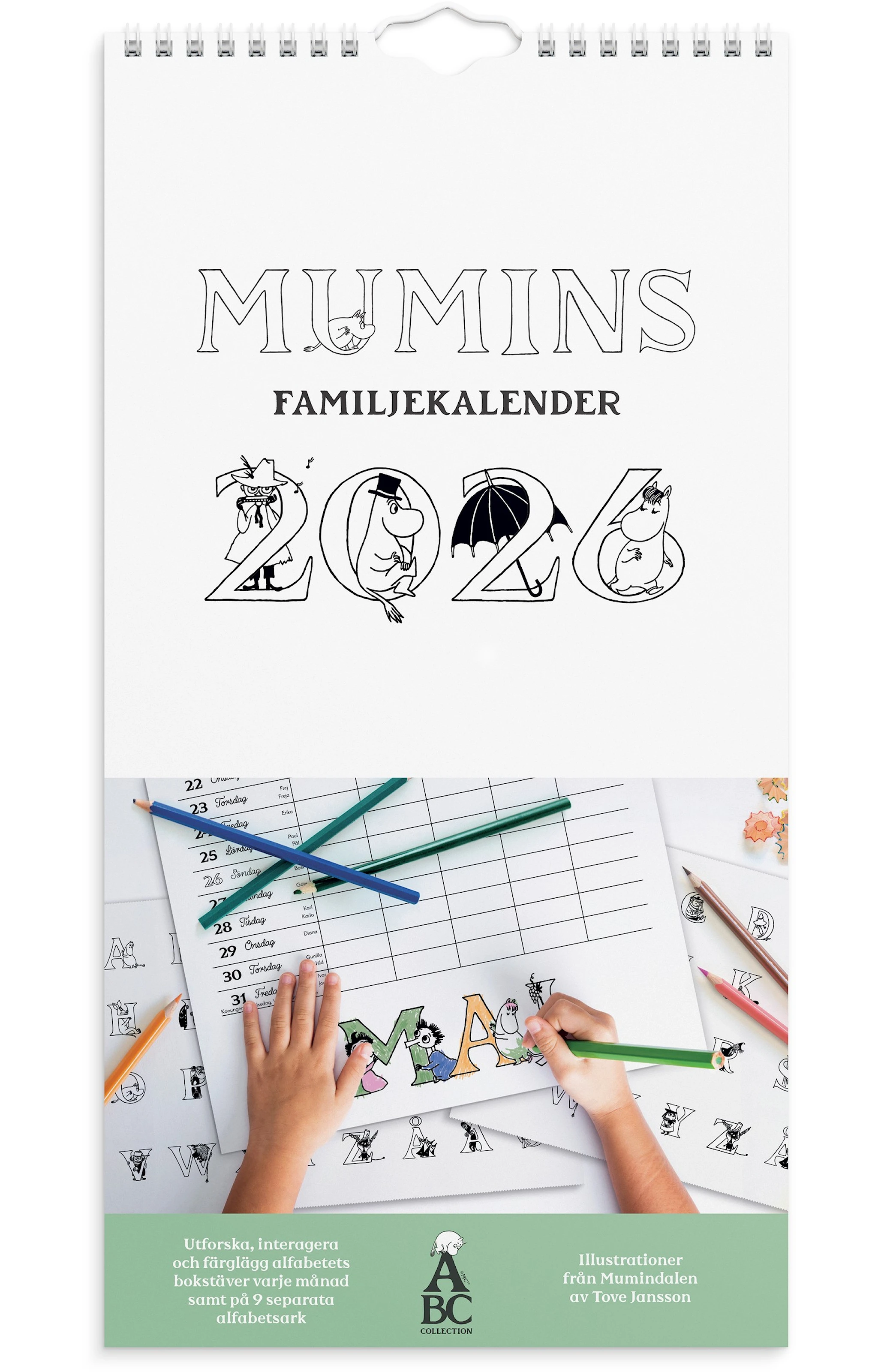 Produktbild för Familjekalender 2026 Mumin 220x430 mm Burde