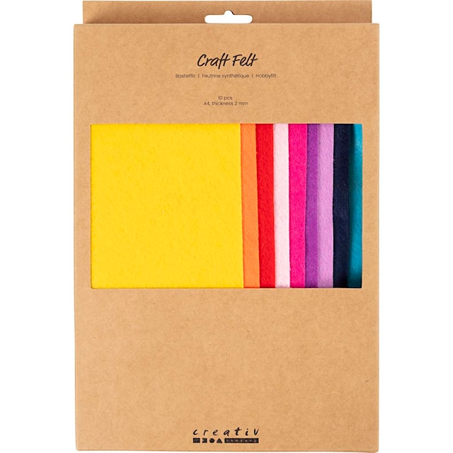 Tuotekuva 4 - Askarteluhuopa, A4, arkki 210x297 mm, paksuus 2 mm, värikäs, 10 kpl/ 1 pkt