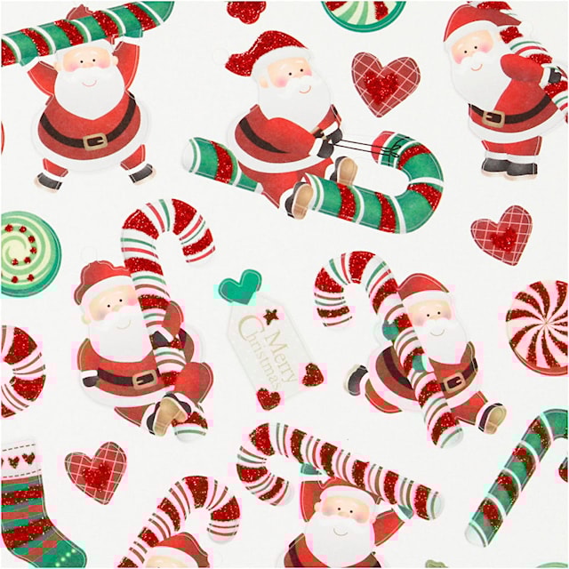 Tuotekuva 3 - Tarrat, Joulupukki ja karkkikeppi, arkki 15x16,5 cm, ca. 31 kpl, 1 ark