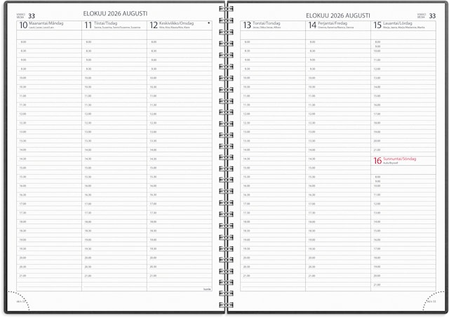 Tuotekuva 2 - Kalenteri 2026 Tuntimuistio Musta Eco parikierresidottu A4 Burde