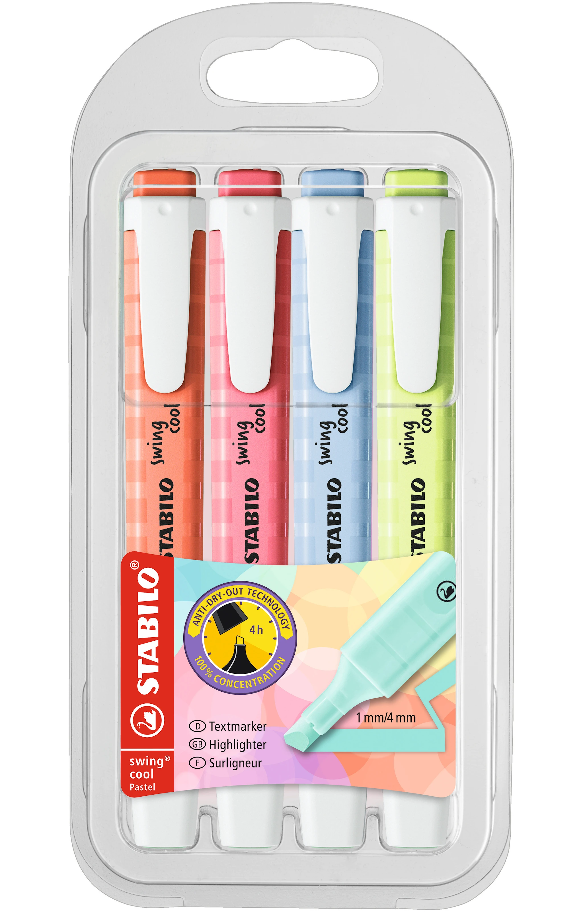 Produktbild för Överstrykningspennor Swing Cool 4-pack STABILO