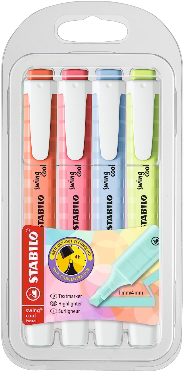 Produktbild 1 för Överstrykningspennor Swing Cool 4-pack STABILO