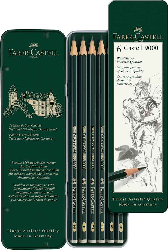 Blyertspennor Castell 9000 Metalletui 6-pack Faber-Castell