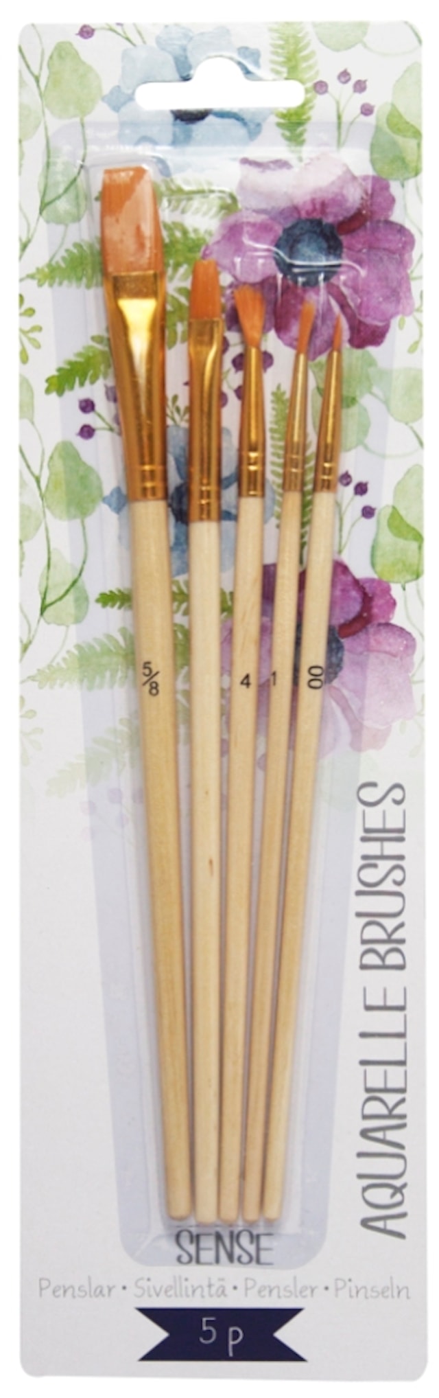 Produktbilde 3 for Penselsett fra Sense for akvarell, 5 stk. med syntetisk bust