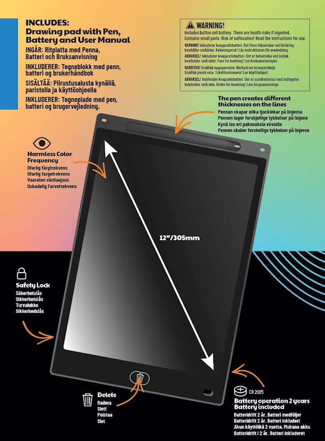 Tuotekuva 3 - Kreativ LCD-piirtoalusta 12" Multi Color, Beocreo