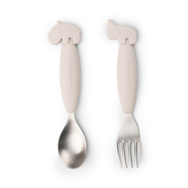Produktbilde 1 for Done by Deer Easy-grip spoon and fork set Deer friends Sand