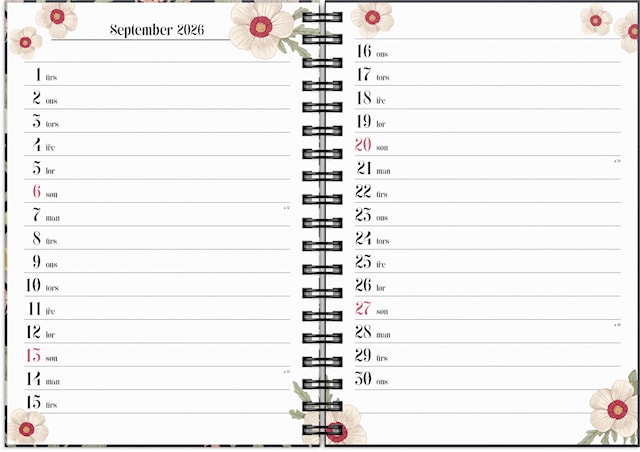 Produktbilde 3 for Ukekalender Life Planner 2026 A6 Floral Burde