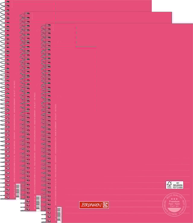 Kollegieblock A4 Linjerat 3-pack 90g/80 Blad, Rosa