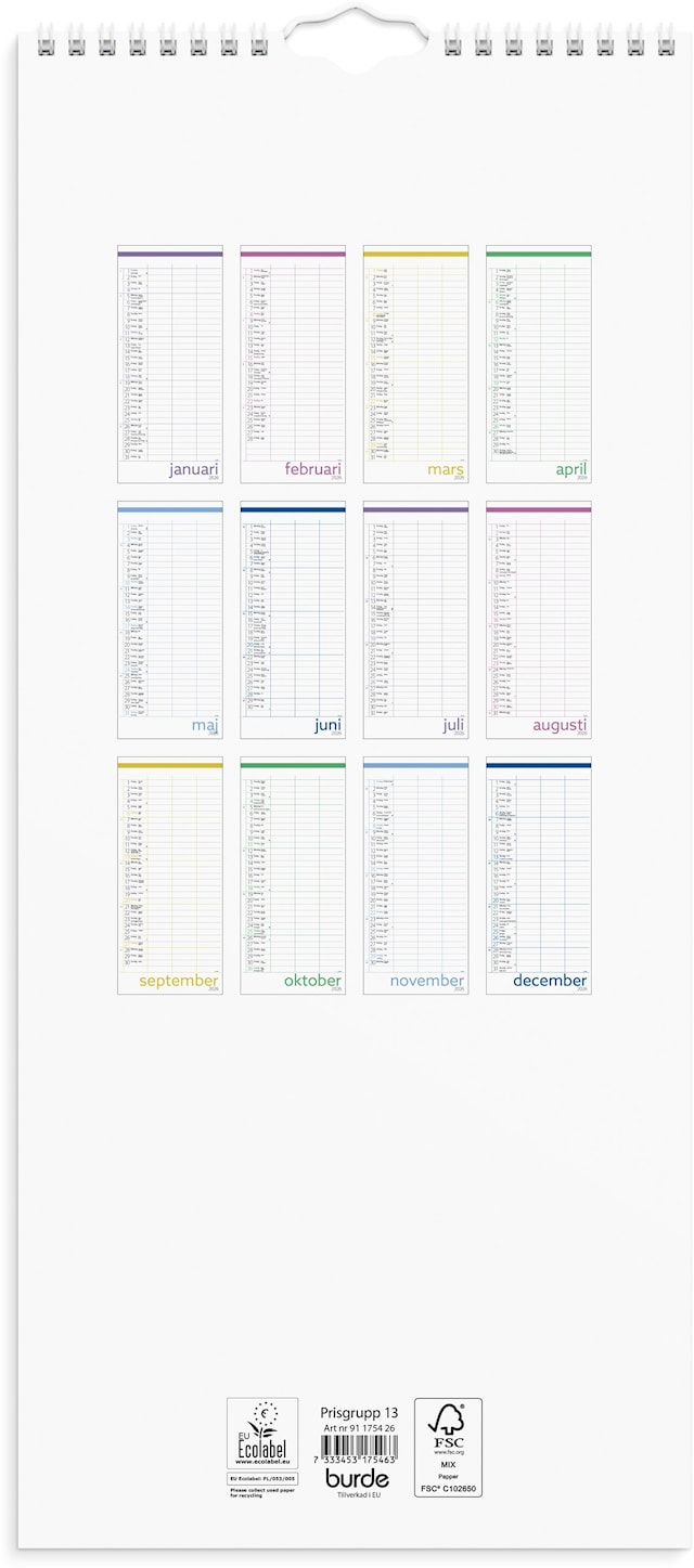 Produktbilde 3 for Familjekalender 2026 Lilla Familjekalendern 190x430 mm Burde